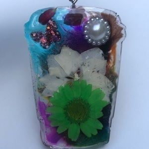 Handmade Floral & Glitter Coffee Cup or Tea Lover Resin Key Chain Bag Charm